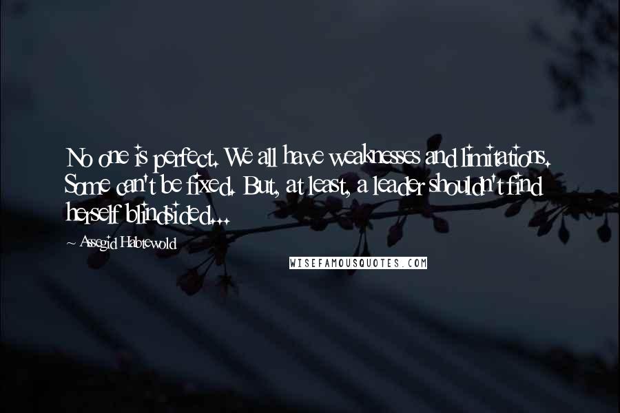 Assegid Habtewold Quotes: No one is perfect. We all have weaknesses and limitations. Some can't be fixed. But, at least, a leader shouldn't find herself blindsided...