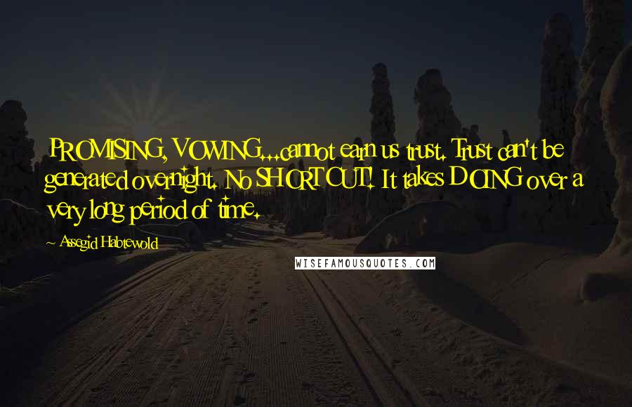 Assegid Habtewold Quotes: PROMISING, VOWING...cannot earn us trust. Trust can't be generated overnight. No SHORT CUT! It takes DOING over a very long period of time.