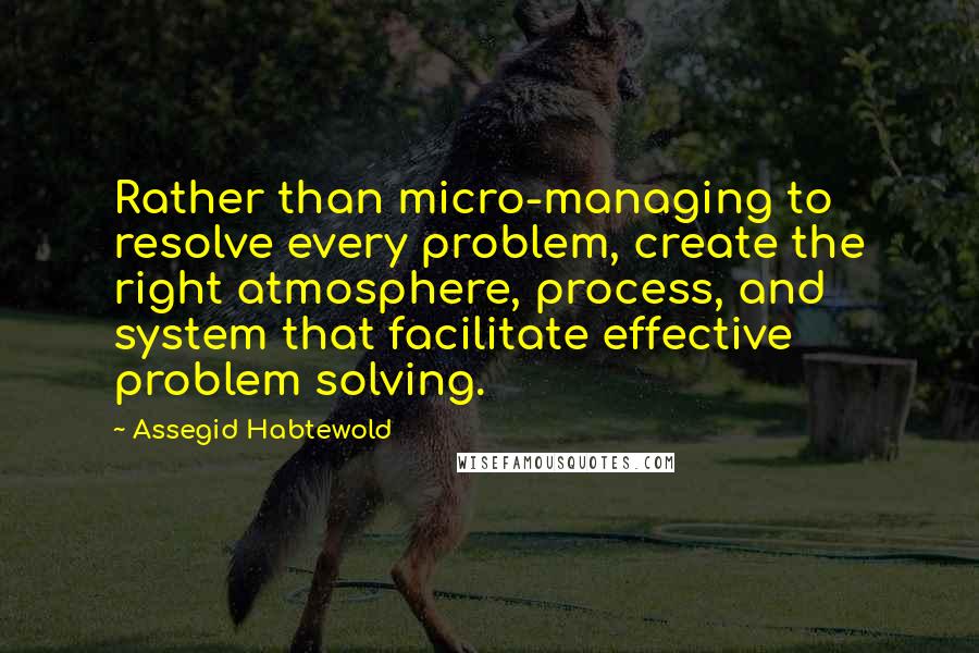 Assegid Habtewold Quotes: Rather than micro-managing to resolve every problem, create the right atmosphere, process, and system that facilitate effective problem solving.