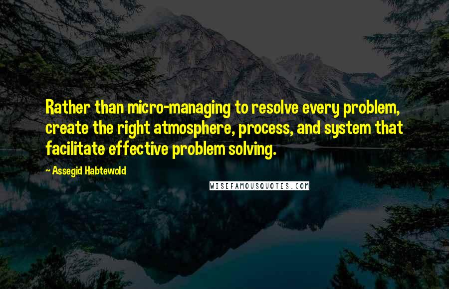 Assegid Habtewold Quotes: Rather than micro-managing to resolve every problem, create the right atmosphere, process, and system that facilitate effective problem solving.