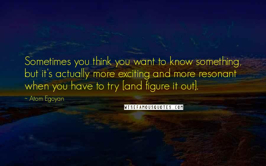 Atom Egoyan Quotes: Sometimes you think you want to know something, but it's actually more exciting and more resonant when you have to try [and figure it out].
