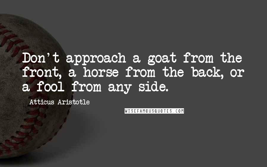 Atticus Aristotle Quotes: Don't approach a goat from the front, a horse from the back, or a fool from any side.