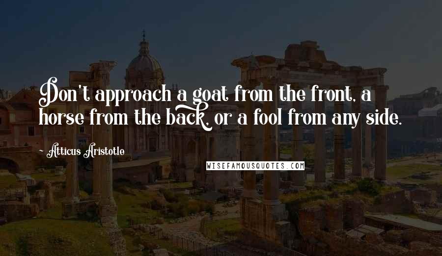 Atticus Aristotle Quotes: Don't approach a goat from the front, a horse from the back, or a fool from any side.