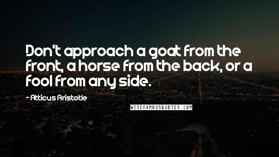 Atticus Aristotle Quotes: Don't approach a goat from the front, a horse from the back, or a fool from any side.