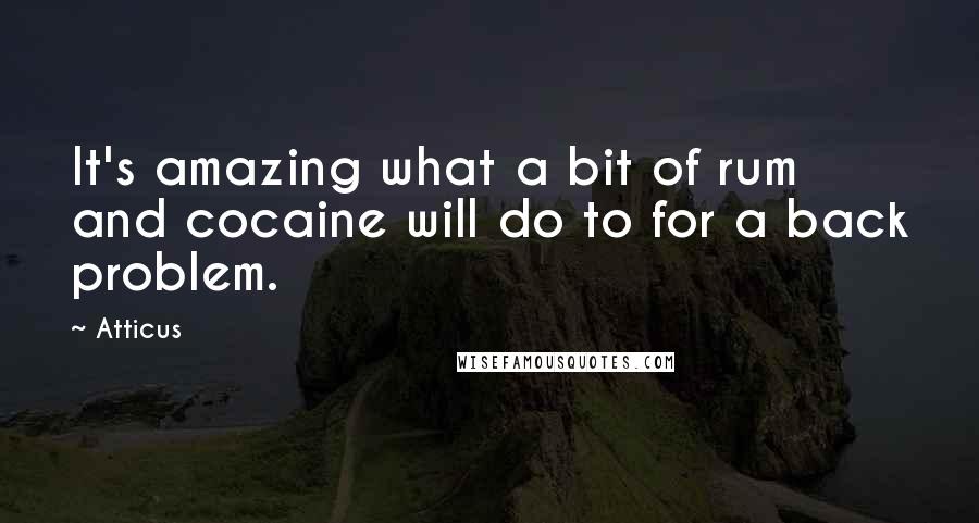 Atticus Quotes: It's amazing what a bit of rum and cocaine will do to for a back problem.