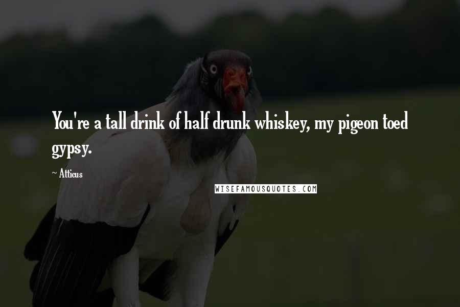 Atticus Quotes: You're a tall drink of half drunk whiskey, my pigeon toed gypsy.