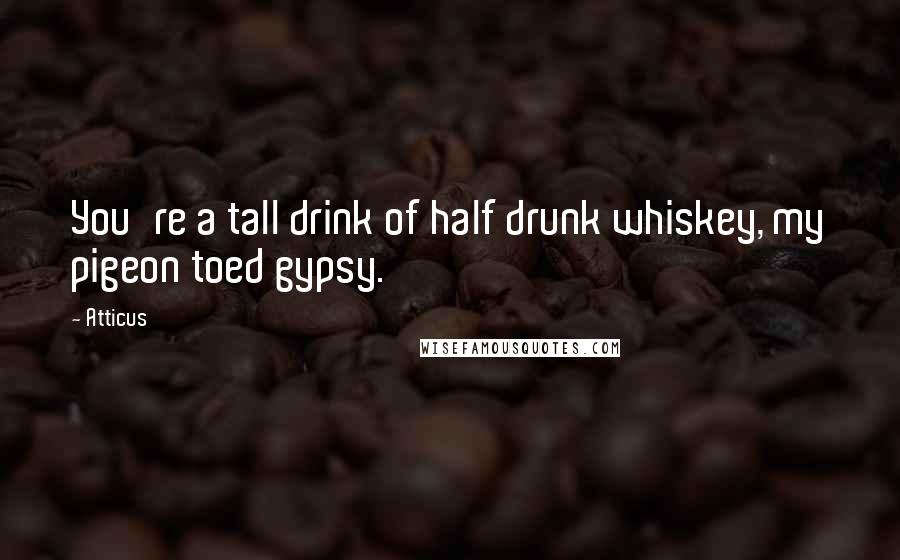 Atticus Quotes: You're a tall drink of half drunk whiskey, my pigeon toed gypsy.