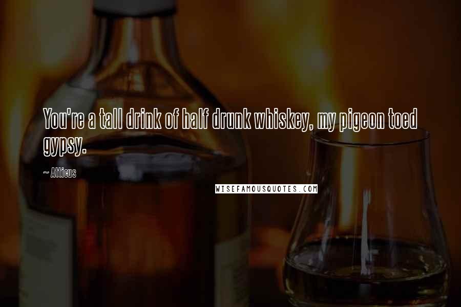 Atticus Quotes: You're a tall drink of half drunk whiskey, my pigeon toed gypsy.