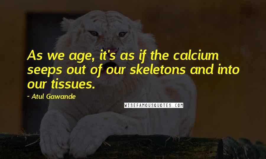 Atul Gawande Quotes: As we age, it's as if the calcium seeps out of our skeletons and into our tissues.