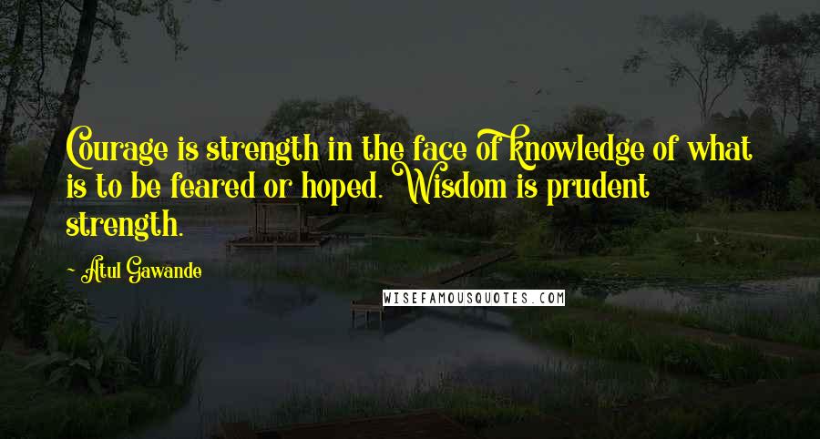 Atul Gawande Quotes: Courage is strength in the face of knowledge of what is to be feared or hoped. Wisdom is prudent strength.