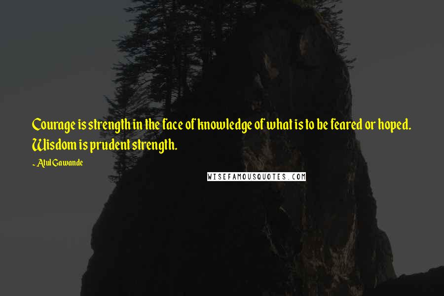 Atul Gawande Quotes: Courage is strength in the face of knowledge of what is to be feared or hoped. Wisdom is prudent strength.