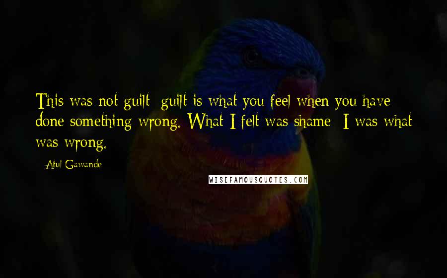 Atul Gawande Quotes: This was not guilt: guilt is what you feel when you have done something wrong. What I felt was shame: I was what was wrong.