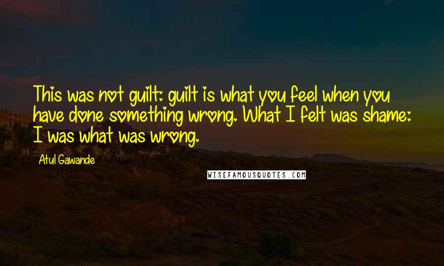 Atul Gawande Quotes: This was not guilt: guilt is what you feel when you have done something wrong. What I felt was shame: I was what was wrong.