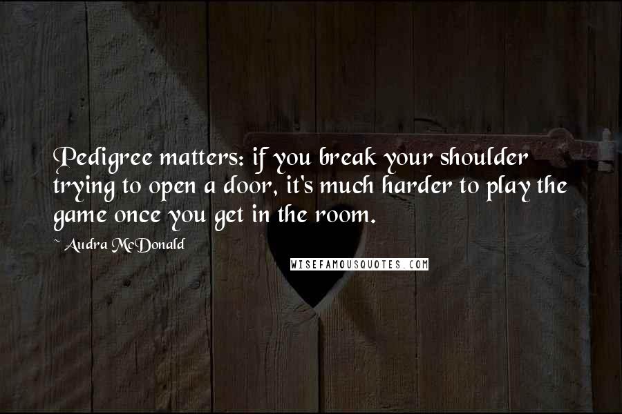 Audra McDonald Quotes: Pedigree matters: if you break your shoulder trying to open a door, it's much harder to play the game once you get in the room.