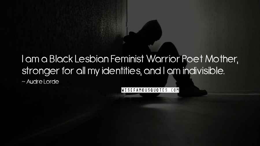 Audre Lorde Quotes: I am a Black Lesbian Feminist Warrior Poet Mother, stronger for all my identities, and I am indivisible.