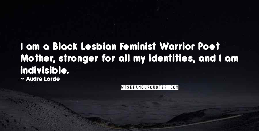 Audre Lorde Quotes: I am a Black Lesbian Feminist Warrior Poet Mother, stronger for all my identities, and I am indivisible.