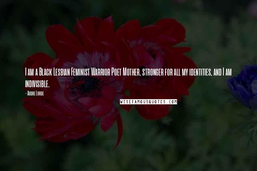 Audre Lorde Quotes: I am a Black Lesbian Feminist Warrior Poet Mother, stronger for all my identities, and I am indivisible.