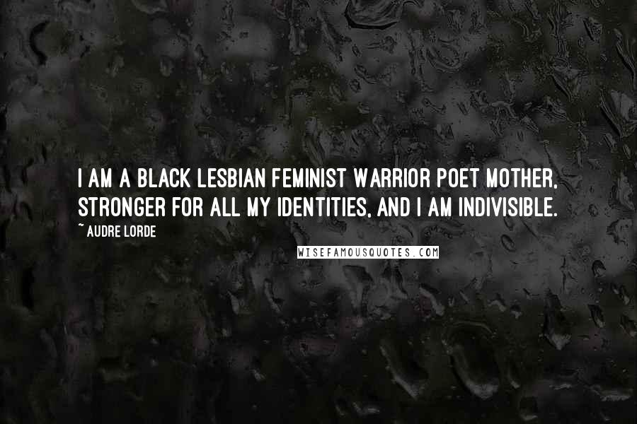 Audre Lorde Quotes: I am a Black Lesbian Feminist Warrior Poet Mother, stronger for all my identities, and I am indivisible.