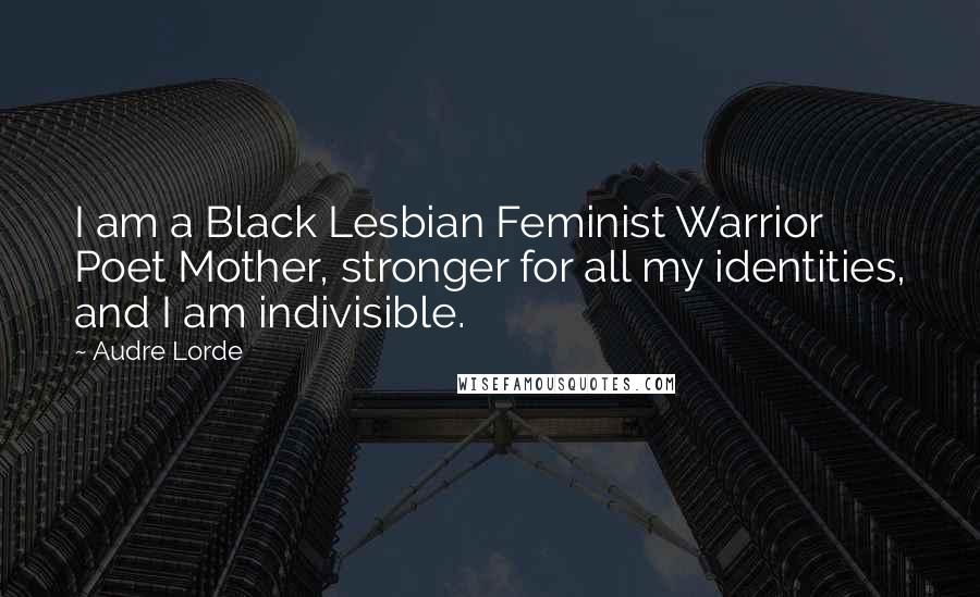 Audre Lorde Quotes: I am a Black Lesbian Feminist Warrior Poet Mother, stronger for all my identities, and I am indivisible.