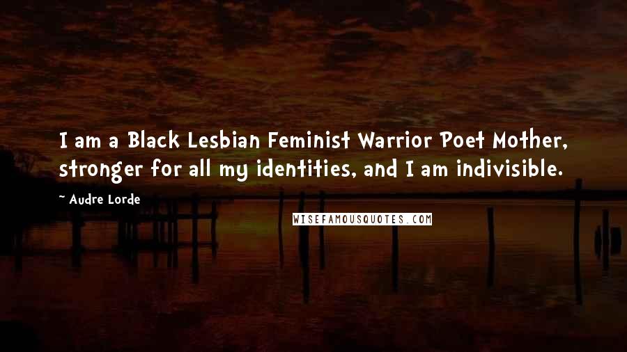Audre Lorde Quotes: I am a Black Lesbian Feminist Warrior Poet Mother, stronger for all my identities, and I am indivisible.