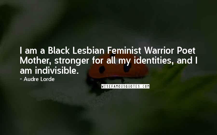 Audre Lorde Quotes: I am a Black Lesbian Feminist Warrior Poet Mother, stronger for all my identities, and I am indivisible.