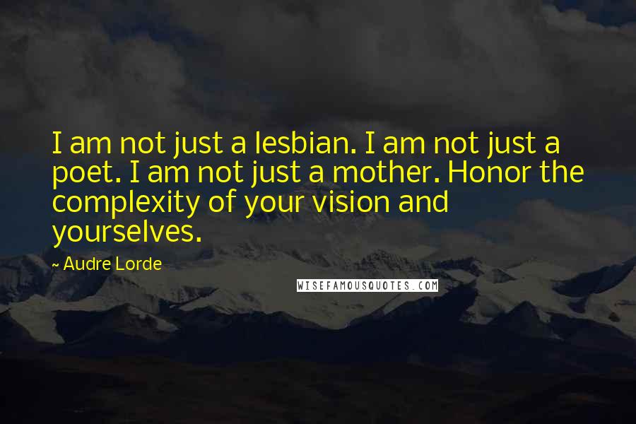 Audre Lorde Quotes: I am not just a lesbian. I am not just a poet. I am not just a mother. Honor the complexity of your vision and yourselves.