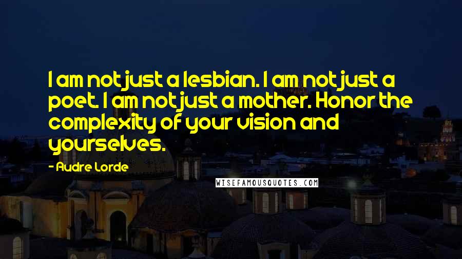 Audre Lorde Quotes: I am not just a lesbian. I am not just a poet. I am not just a mother. Honor the complexity of your vision and yourselves.