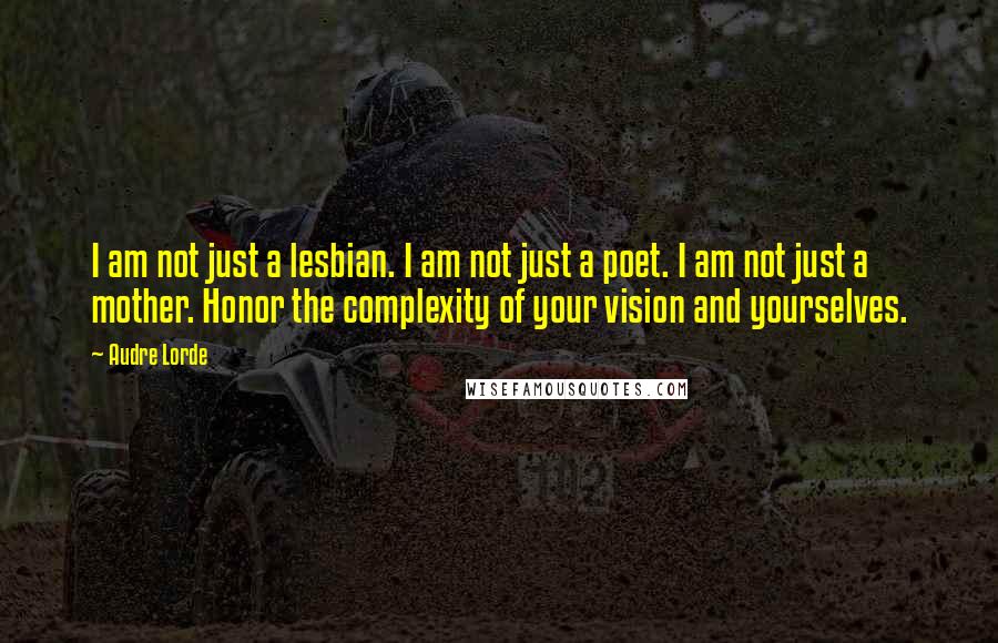Audre Lorde Quotes: I am not just a lesbian. I am not just a poet. I am not just a mother. Honor the complexity of your vision and yourselves.