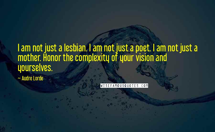 Audre Lorde Quotes: I am not just a lesbian. I am not just a poet. I am not just a mother. Honor the complexity of your vision and yourselves.