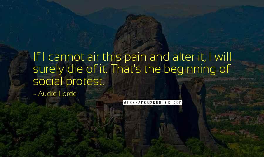 Audre Lorde Quotes: If I cannot air this pain and alter it, I will surely die of it. That's the beginning of social protest.