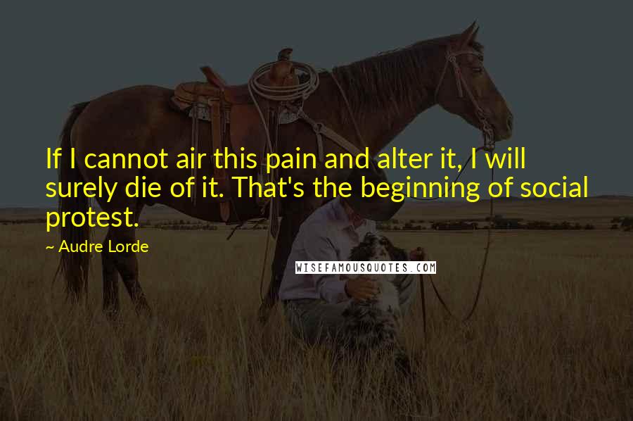 Audre Lorde Quotes: If I cannot air this pain and alter it, I will surely die of it. That's the beginning of social protest.