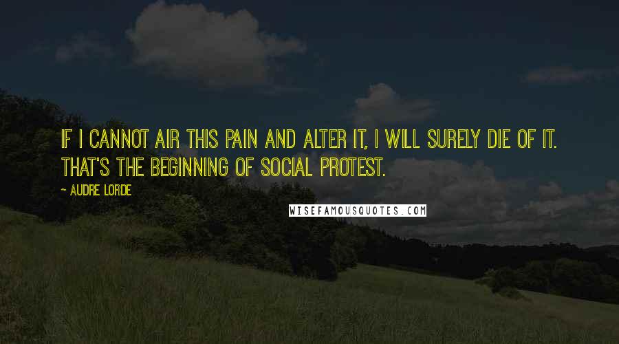 Audre Lorde Quotes: If I cannot air this pain and alter it, I will surely die of it. That's the beginning of social protest.