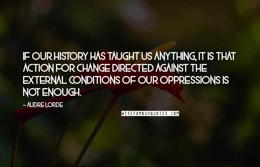 Audre Lorde Quotes: If our history has taught us anything, it is that action for change directed against the external conditions of our oppressions is not enough.