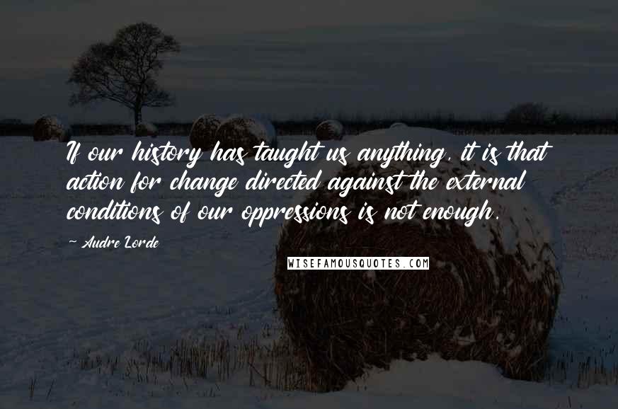 Audre Lorde Quotes: If our history has taught us anything, it is that action for change directed against the external conditions of our oppressions is not enough.