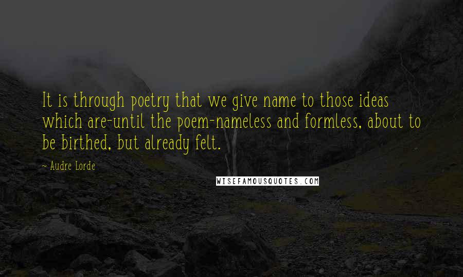 Audre Lorde Quotes: It is through poetry that we give name to those ideas which are-until the poem-nameless and formless, about to be birthed, but already felt.