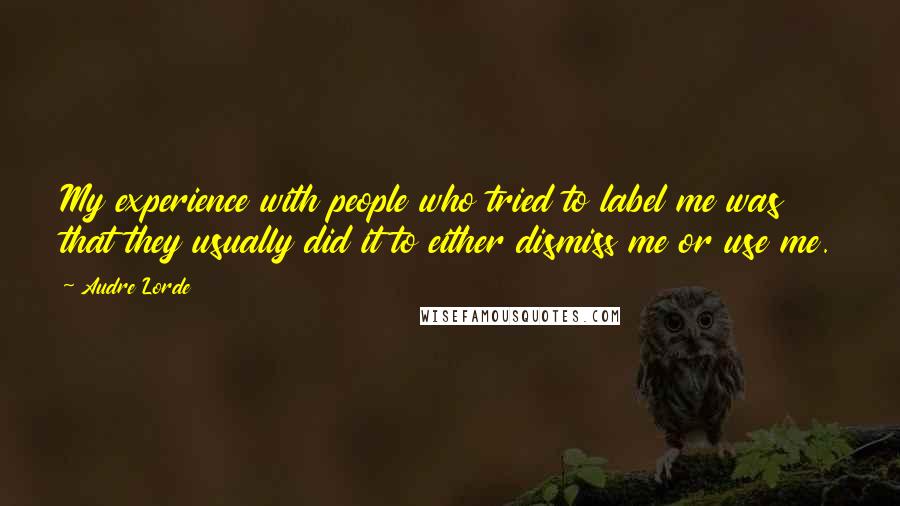 Audre Lorde Quotes: My experience with people who tried to label me was that they usually did it to either dismiss me or use me.