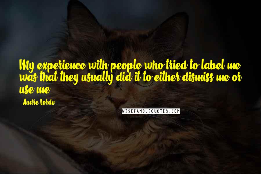 Audre Lorde Quotes: My experience with people who tried to label me was that they usually did it to either dismiss me or use me.