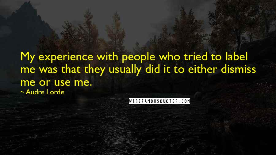 Audre Lorde Quotes: My experience with people who tried to label me was that they usually did it to either dismiss me or use me.