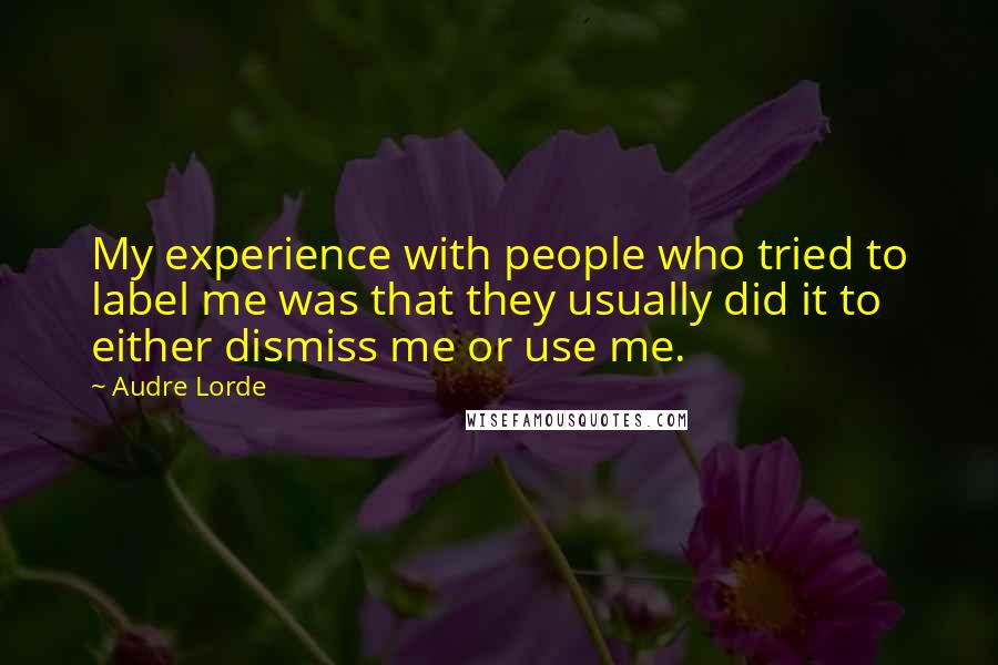 Audre Lorde Quotes: My experience with people who tried to label me was that they usually did it to either dismiss me or use me.