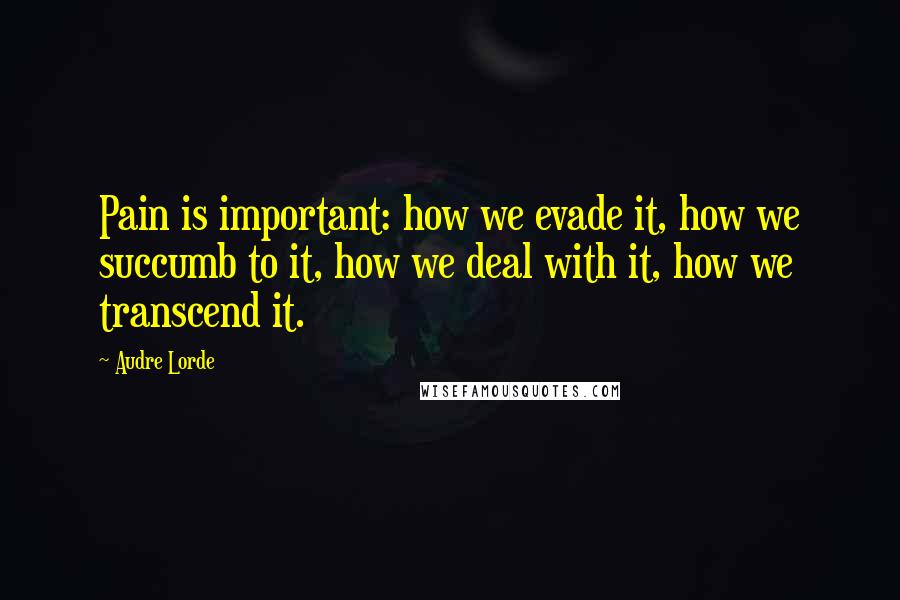 Audre Lorde Quotes: Pain is important: how we evade it, how we succumb to it, how we deal with it, how we transcend it.