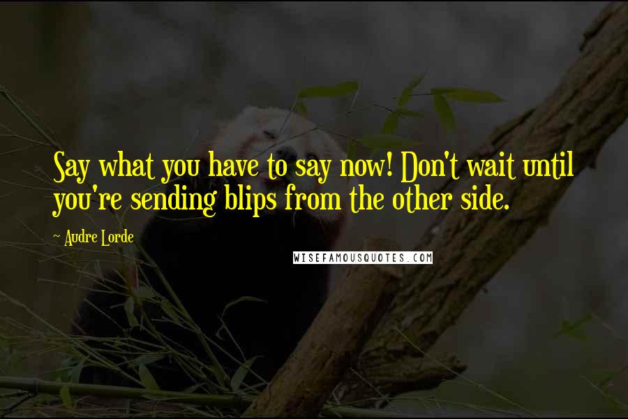 Audre Lorde Quotes: Say what you have to say now! Don't wait until you're sending blips from the other side.