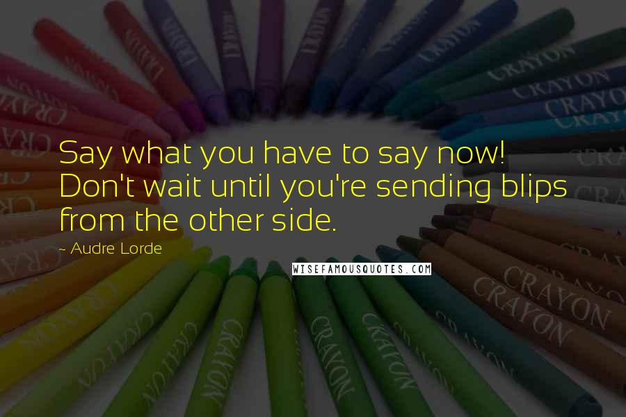 Audre Lorde Quotes: Say what you have to say now! Don't wait until you're sending blips from the other side.