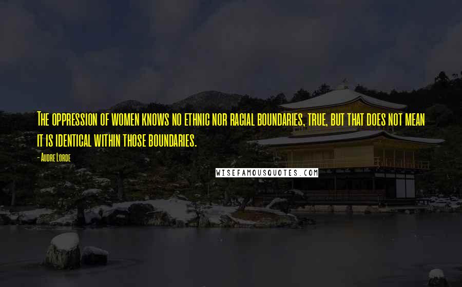 Audre Lorde Quotes: The oppression of women knows no ethnic nor racial boundaries, true, but that does not mean it is identical within those boundaries.
