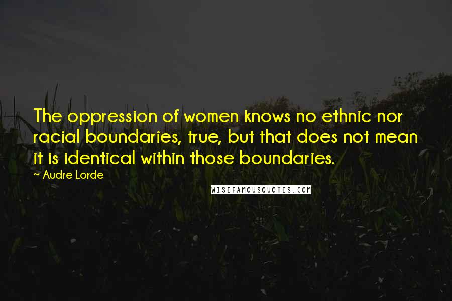 Audre Lorde Quotes: The oppression of women knows no ethnic nor racial boundaries, true, but that does not mean it is identical within those boundaries.