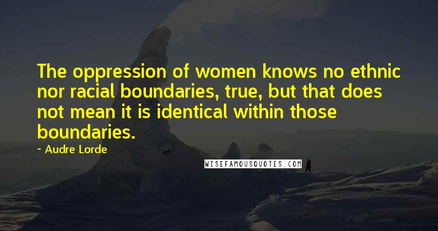 Audre Lorde Quotes: The oppression of women knows no ethnic nor racial boundaries, true, but that does not mean it is identical within those boundaries.