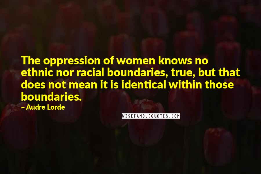 Audre Lorde Quotes: The oppression of women knows no ethnic nor racial boundaries, true, but that does not mean it is identical within those boundaries.