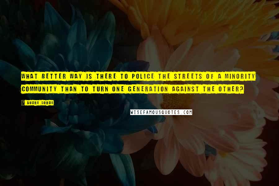 Audre Lorde Quotes: What better way is there to police the streets of a minority community than to turn one generation against the other?