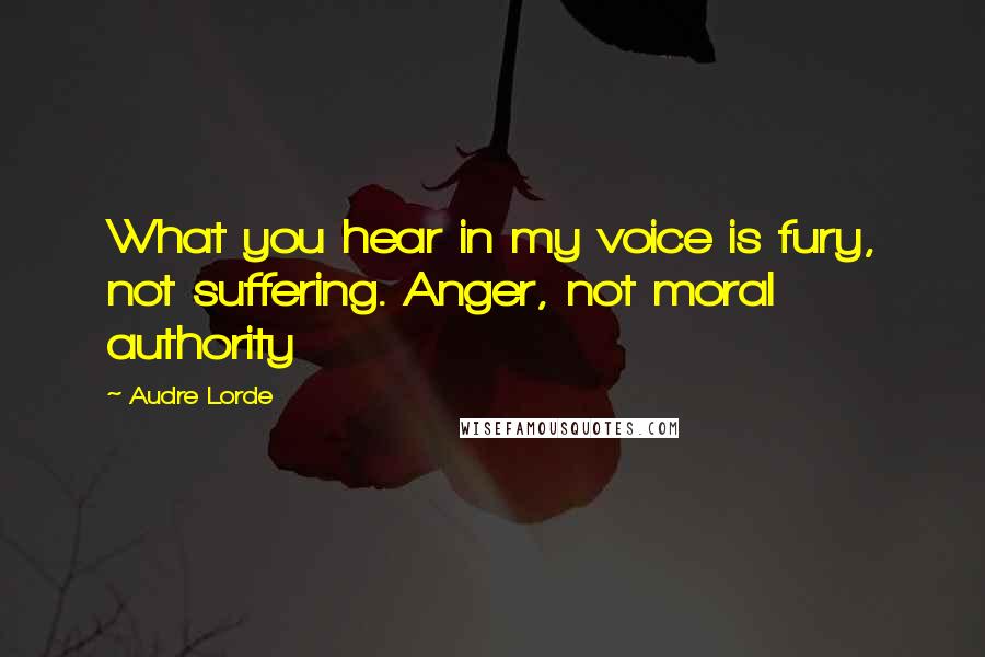 Audre Lorde Quotes: What you hear in my voice is fury, not suffering. Anger, not moral authority