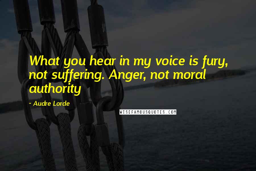 Audre Lorde Quotes: What you hear in my voice is fury, not suffering. Anger, not moral authority