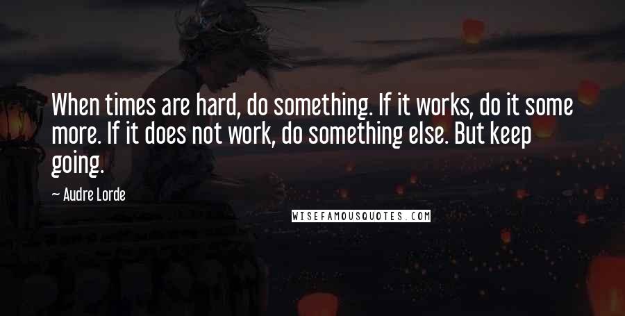 Audre Lorde Quotes: When times are hard, do something. If it works, do it some more. If it does not work, do something else. But keep going.